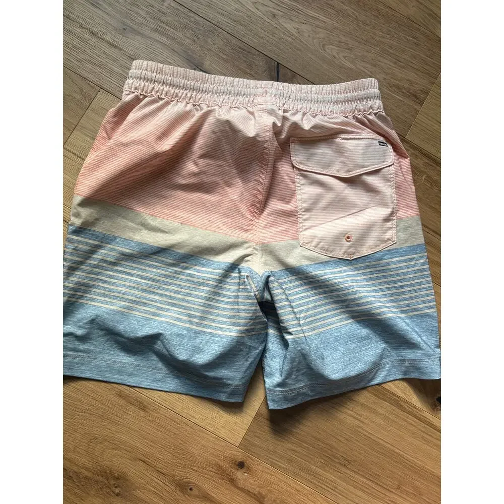 Hurley Mens Volley Swim Shorts S Tan Orange Blue Ombre Hybrid Trunks